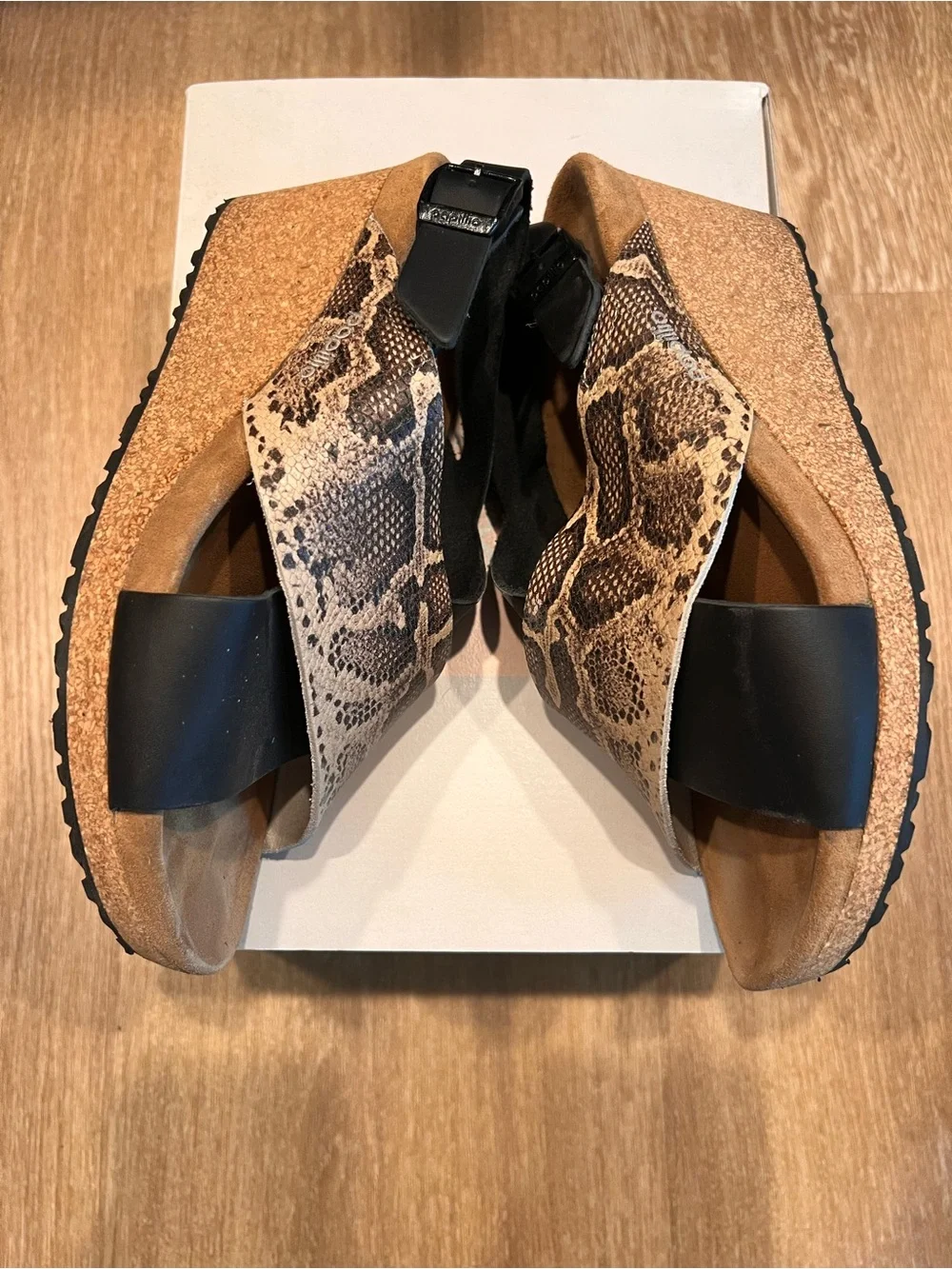 Papillo by Birkenstock Samira Wedge Sandals Black Snake Beige Leather EU 39 US 8